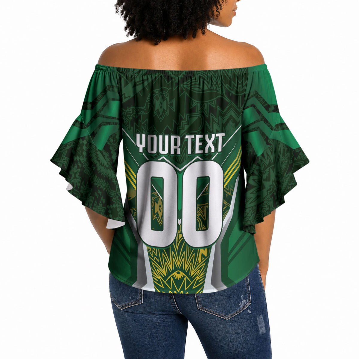South Africa Springbok Custom Off Shoulder Wrap Waist Top Rugby se Grootste Wedywering