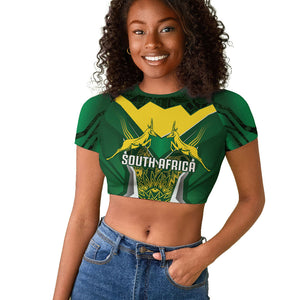 South Africa Springbok Custom Raglan Cropped T shirt Rugby se Grootste Wedywering