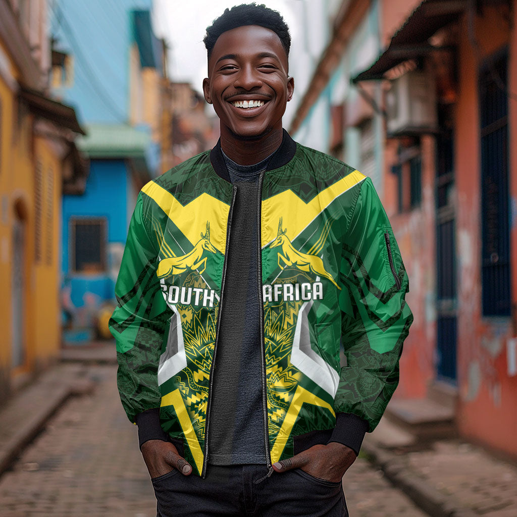 South Africa Springbok Custom Sleeve Zip Bomber Jacket Rugby se Grootste Wedywering