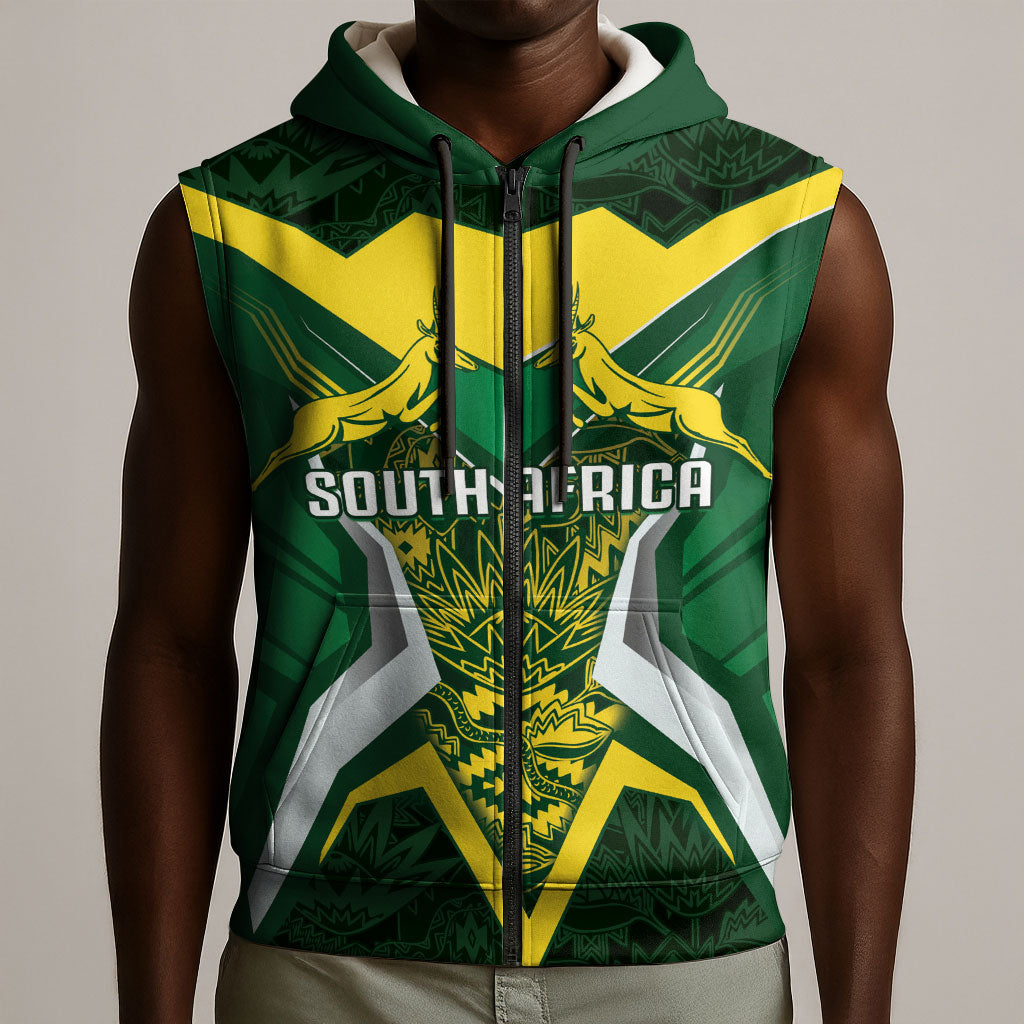 South Africa Springbok Custom Sleeveless Zip Hoodie Rugby se Grootste Wedywering