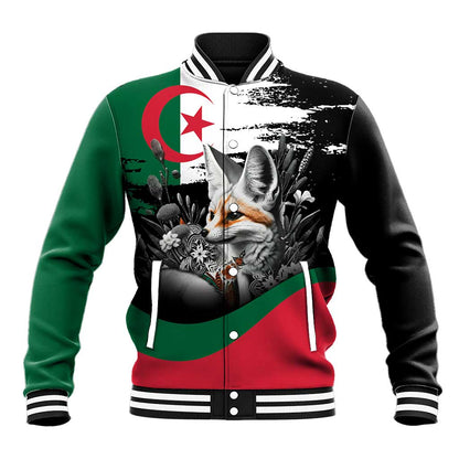 Personalized Algeria Baseball Jacket Algerian Flag With a Fennec Fox - African Pride