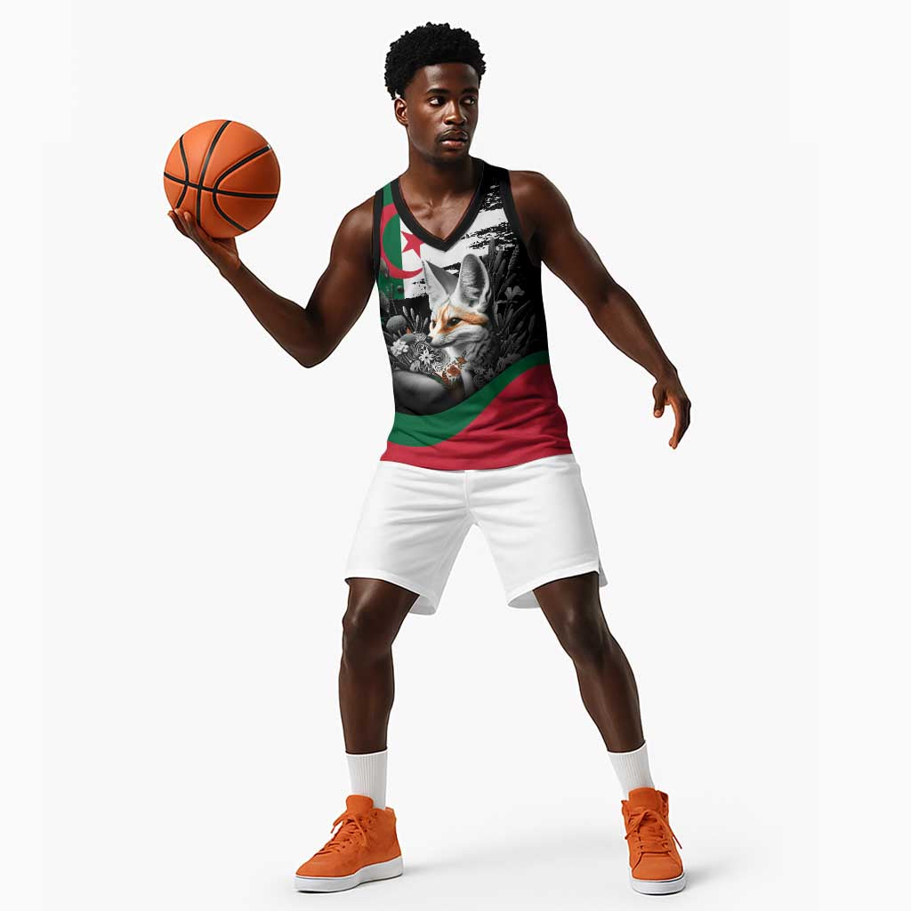 Personalized Algeria Basketball Jersey Algerian Flag With a Fennec Fox - African Pride
