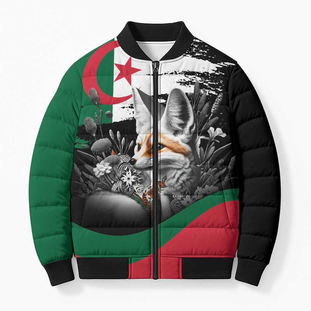Personalized Algeria Bomber Puffer Jacket Algerian Flag With a Fennec Fox - African Pride