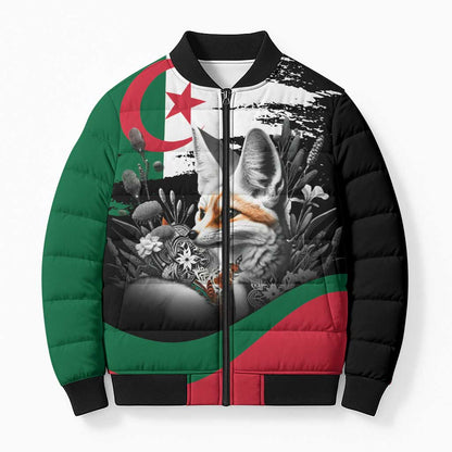 Personalized Algeria Bomber Puffer Jacket Algerian Flag With a Fennec Fox - African Pride