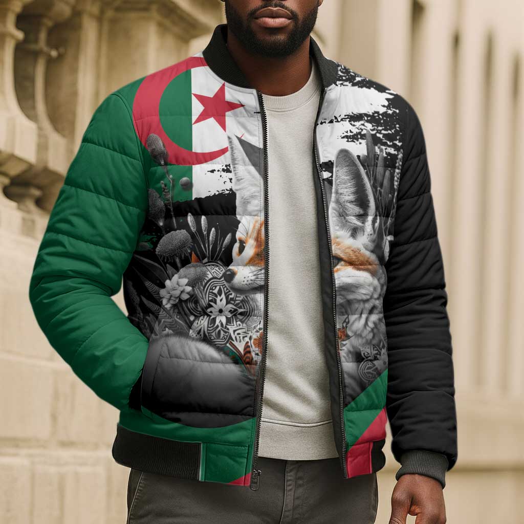 Personalized Algeria Bomber Puffer Jacket Algerian Flag With a Fennec Fox - African Pride