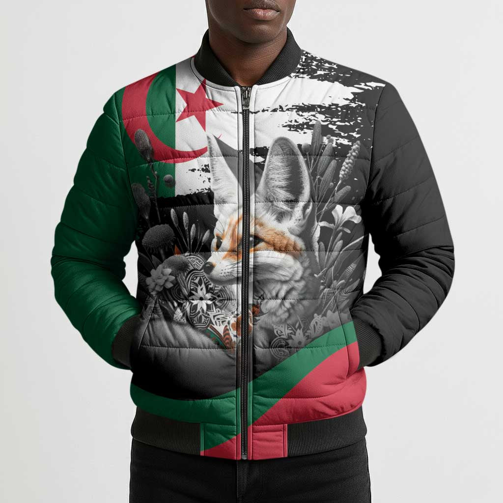 Personalized Algeria Bomber Puffer Jacket Algerian Flag With a Fennec Fox - African Pride
