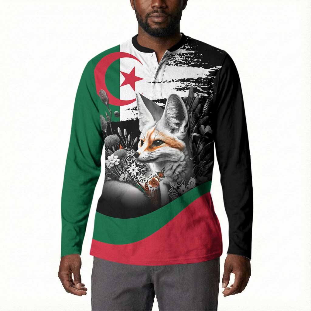 Personalized Algeria Button Sweatshirt Algerian Flag With a Fennec Fox
