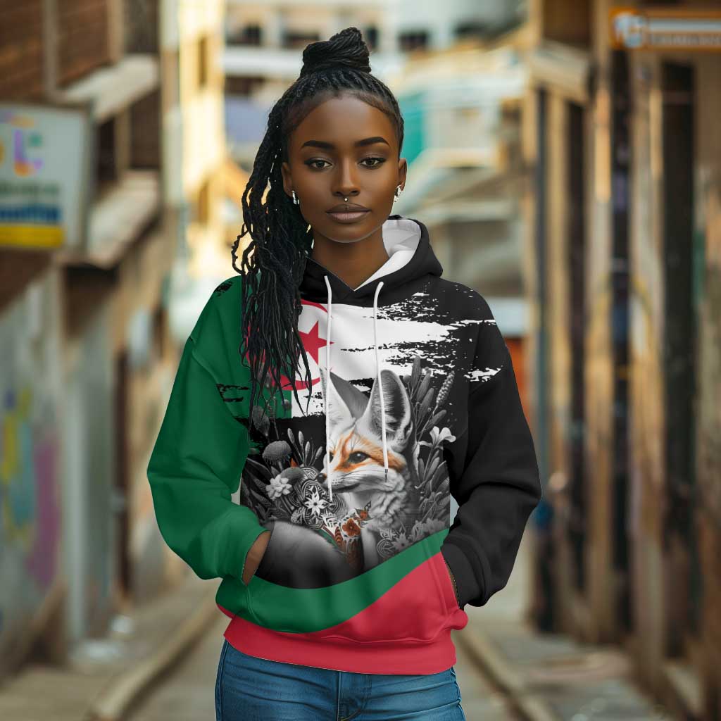 Personalized Algeria Hoodie Algerian Flag With a Fennec Fox - African Pride
