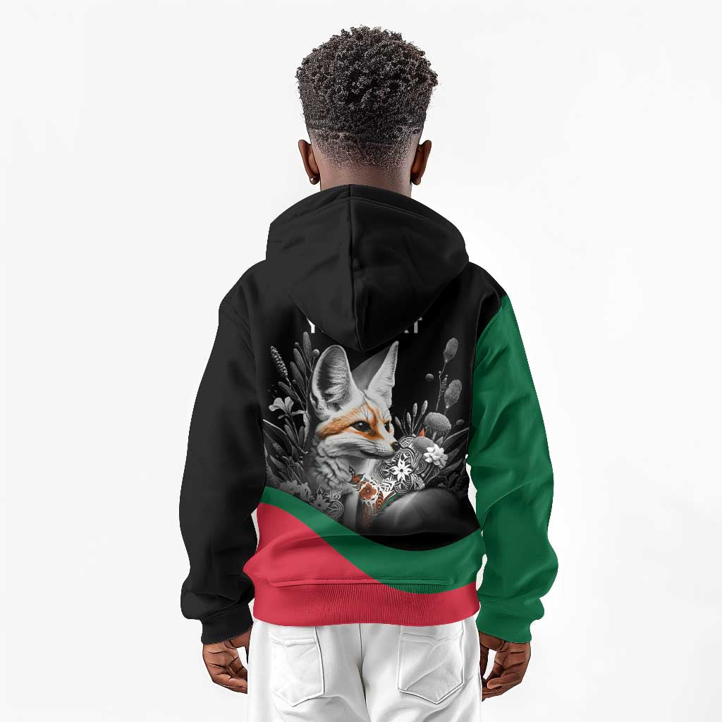 Personalized Algeria Kid Hoodie Algerian Flag With a Fennec Fox - African Pride
