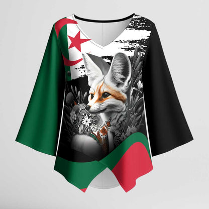 Personalized Algeria Kimono Sleeve Blouse Algerian Flag With a Fennec Fox - African Pride