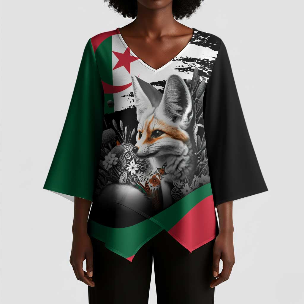 Personalized Algeria Kimono Sleeve Blouse Algerian Flag With a Fennec Fox - African Pride