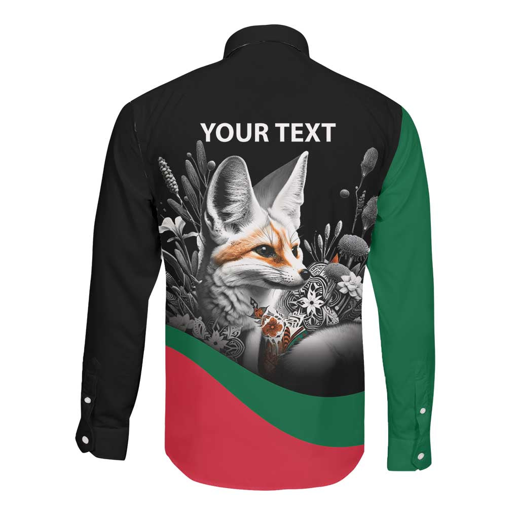Personalized Algeria Long Sleeve Button Shirt Algerian Flag With a Fennec Fox - African Pride