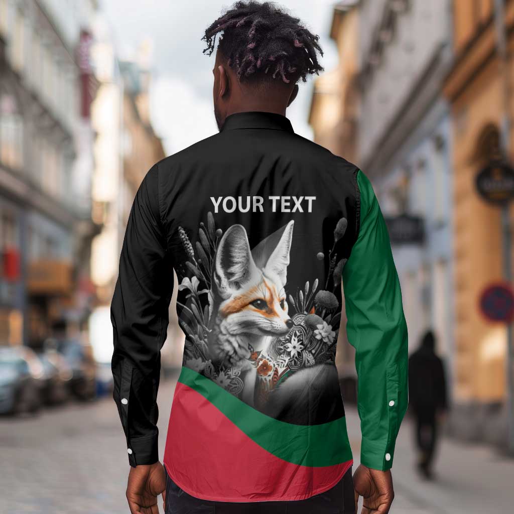 Personalized Algeria Long Sleeve Button Shirt Algerian Flag With a Fennec Fox - African Pride
