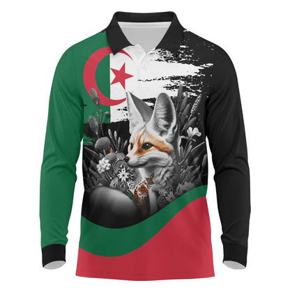 Personalized Algeria Long Sleeve Polo Shirt Algerian Flag With a Fennec Fox - African Pride