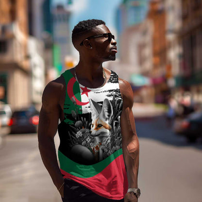 Personalized Algeria Men Tank Top Algerian Flag With a Fennec Fox - African Pride