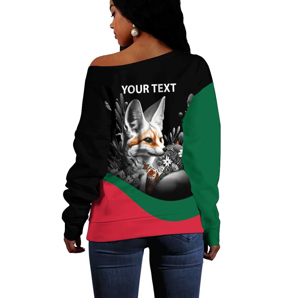 Personalized Algeria Off Shoulder Sweater Algerian Flag With a Fennec Fox - African Pride