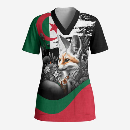 Personalized Algeria Scrub Top Algerian Flag With a Fennec Fox - African Pride