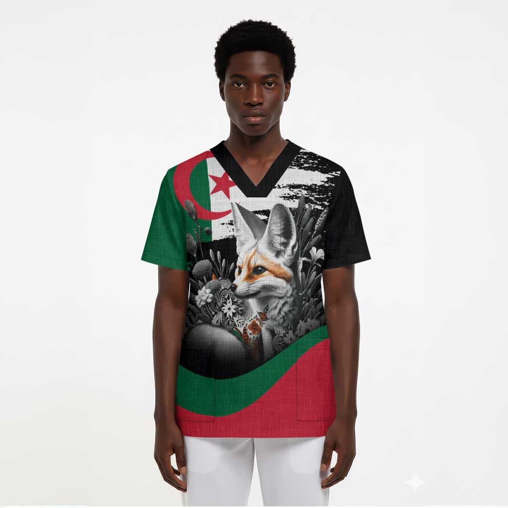 Personalized Algeria Scrub Top Algerian Flag With a Fennec Fox - African Pride