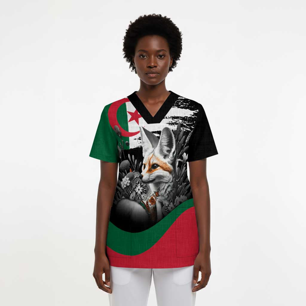 Personalized Algeria Scrub Top Algerian Flag With a Fennec Fox - African Pride