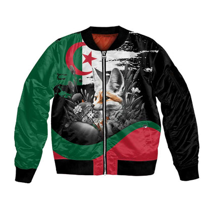 Personalized Algeria Sleeve Zip Bomber Jacket Algerian Flag With a Fennec Fox - African Pride
