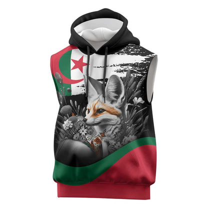 Personalized Algeria Sleeveless Hoodie Algerian Flag With a Fennec Fox - African Pride