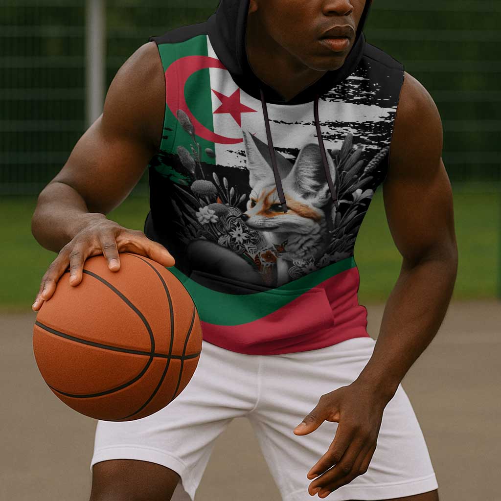 Personalized Algeria Sleeveless Hoodie Algerian Flag With a Fennec Fox - African Pride