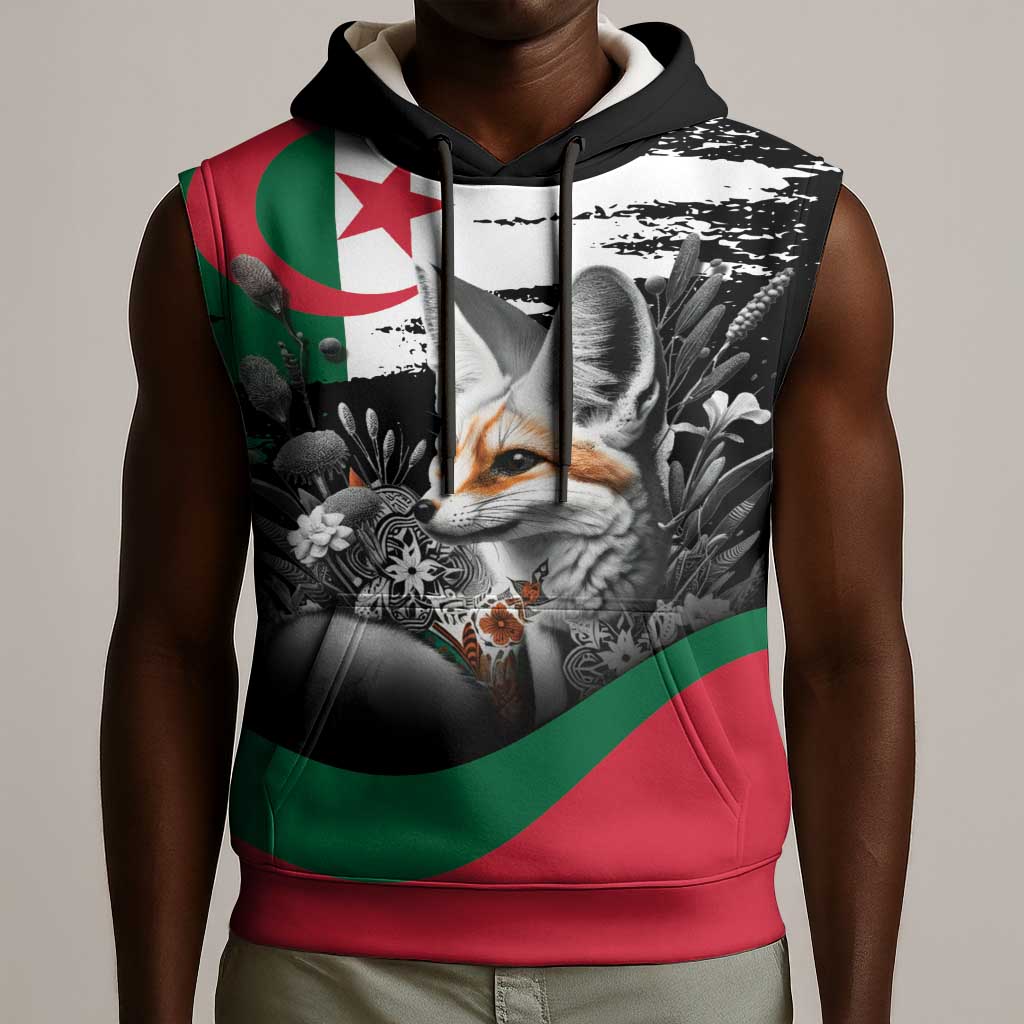 Personalized Algeria Sleeveless Hoodie Algerian Flag With a Fennec Fox - African Pride