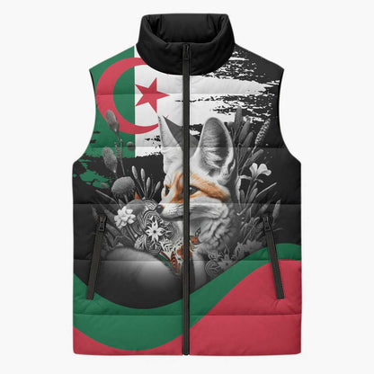Personalized Algeria Sleeveless Puffer Jacket Algerian Flag With a Fennec Fox - African Pride