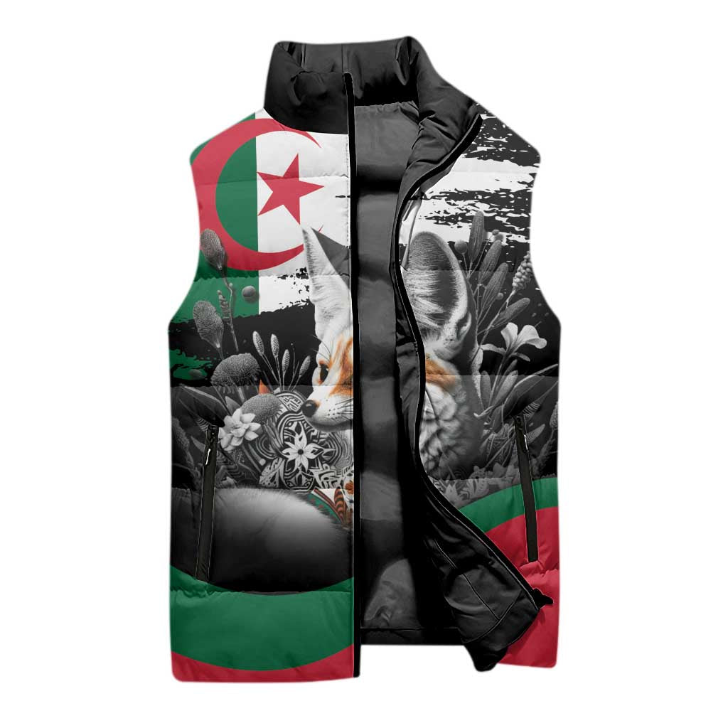 Personalized Algeria Sleeveless Puffer Jacket Algerian Flag With a Fennec Fox - African Pride