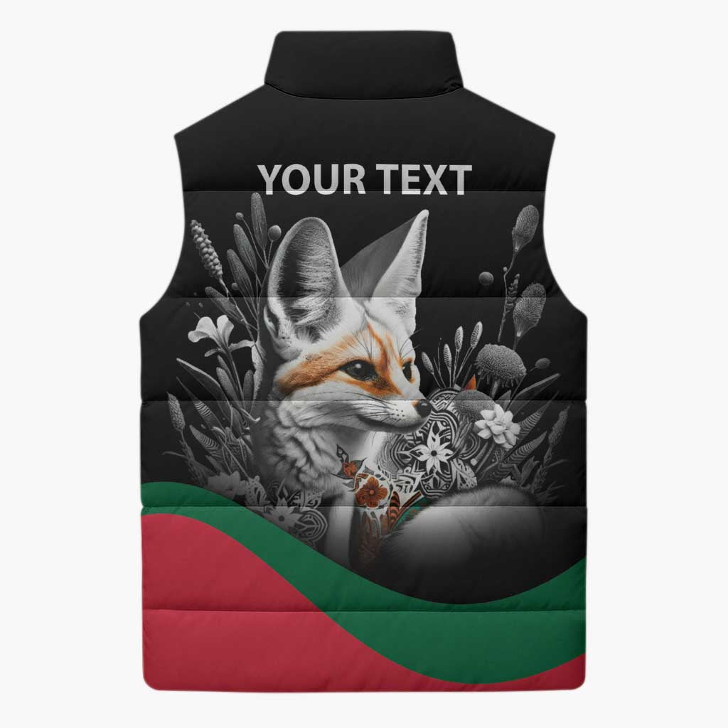 Personalized Algeria Sleeveless Puffer Jacket Algerian Flag With a Fennec Fox - African Pride
