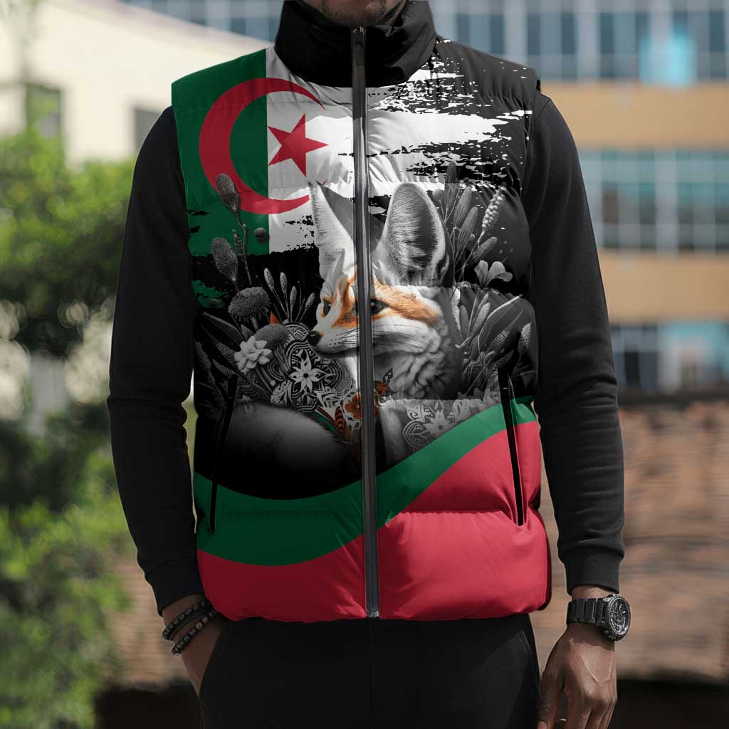 Personalized Algeria Sleeveless Puffer Jacket Algerian Flag With a Fennec Fox - African Pride