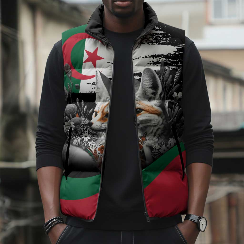 Personalized Algeria Sleeveless Puffer Jacket Algerian Flag With a Fennec Fox - African Pride