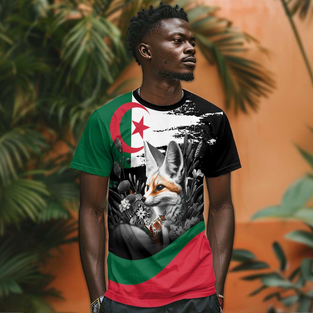 Personalized Algeria T shirt Algerian Flag With a Fennec Fox LT9