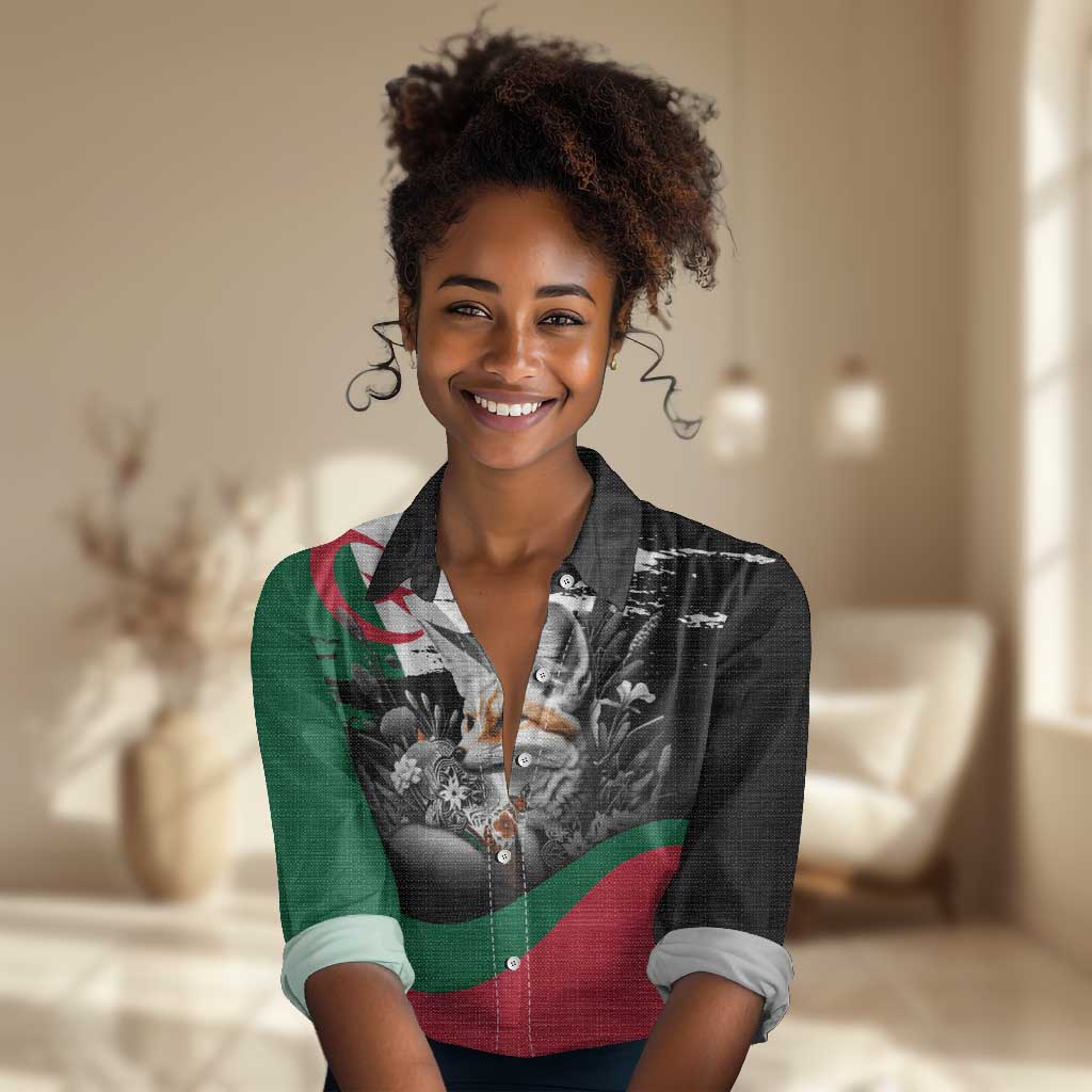 Personalized Algeria Women Casual Shirt Algerian Flag With a Fennec Fox - African Pride