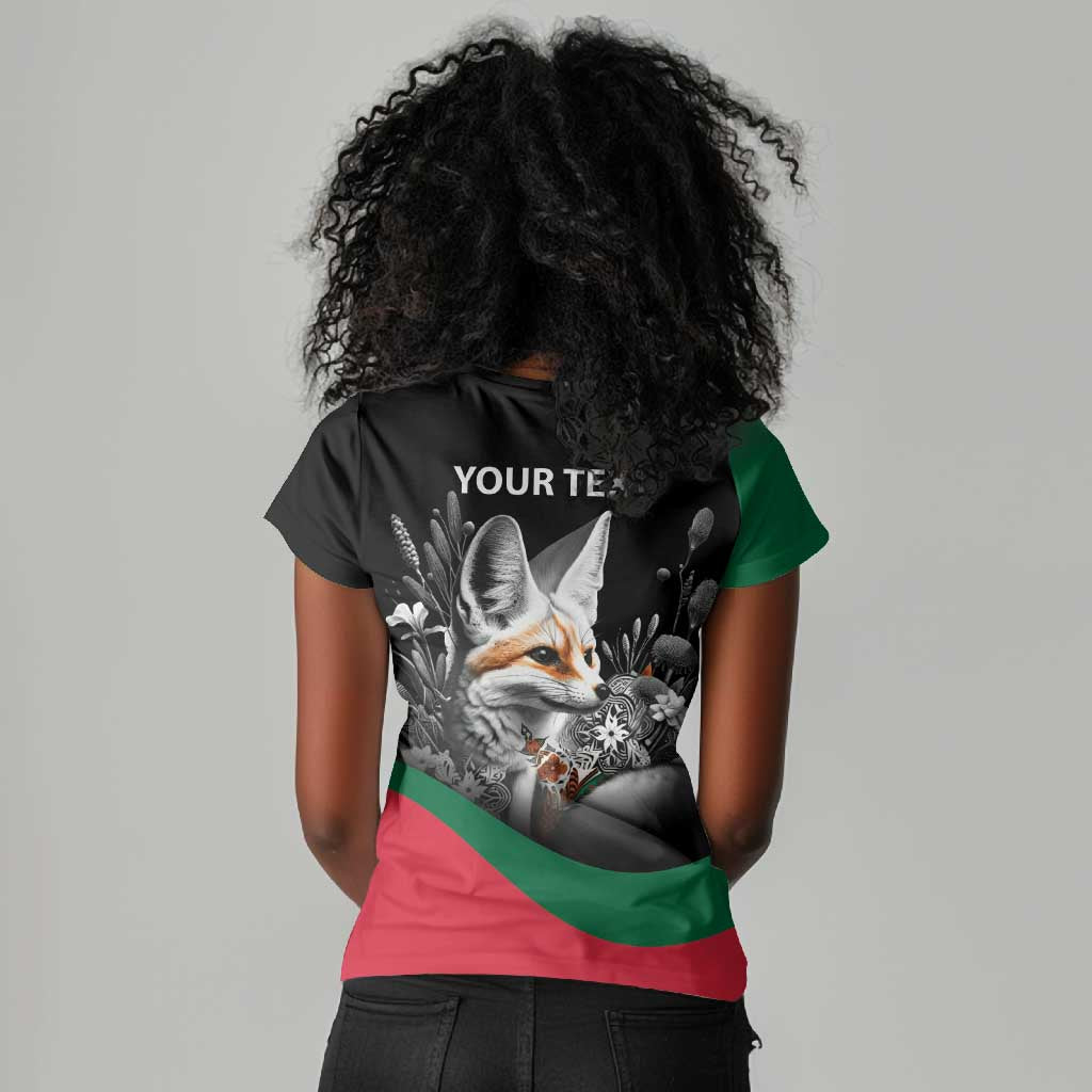 Personalized Algeria Women V-Neck T-Shirt Algerian Flag With a Fennec Fox LT9