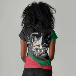 Personalized Algeria Women V-Neck T-Shirt Algerian Flag With a Fennec Fox LT9