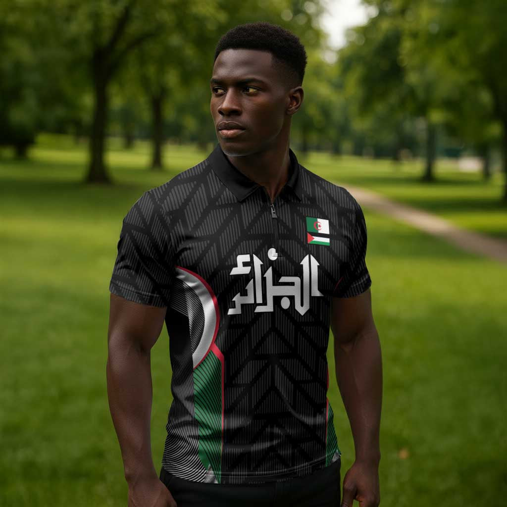 Custom Football Algeria Palestine Zipper Polo Shirt Special Edition 2023-2024 - African Pride