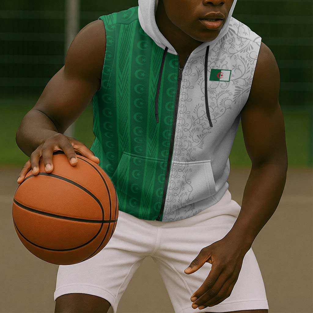 World Football 2026 Algeria Custom Sleeveless Zip Hoodie Algeria Culture Heritage - African Pride