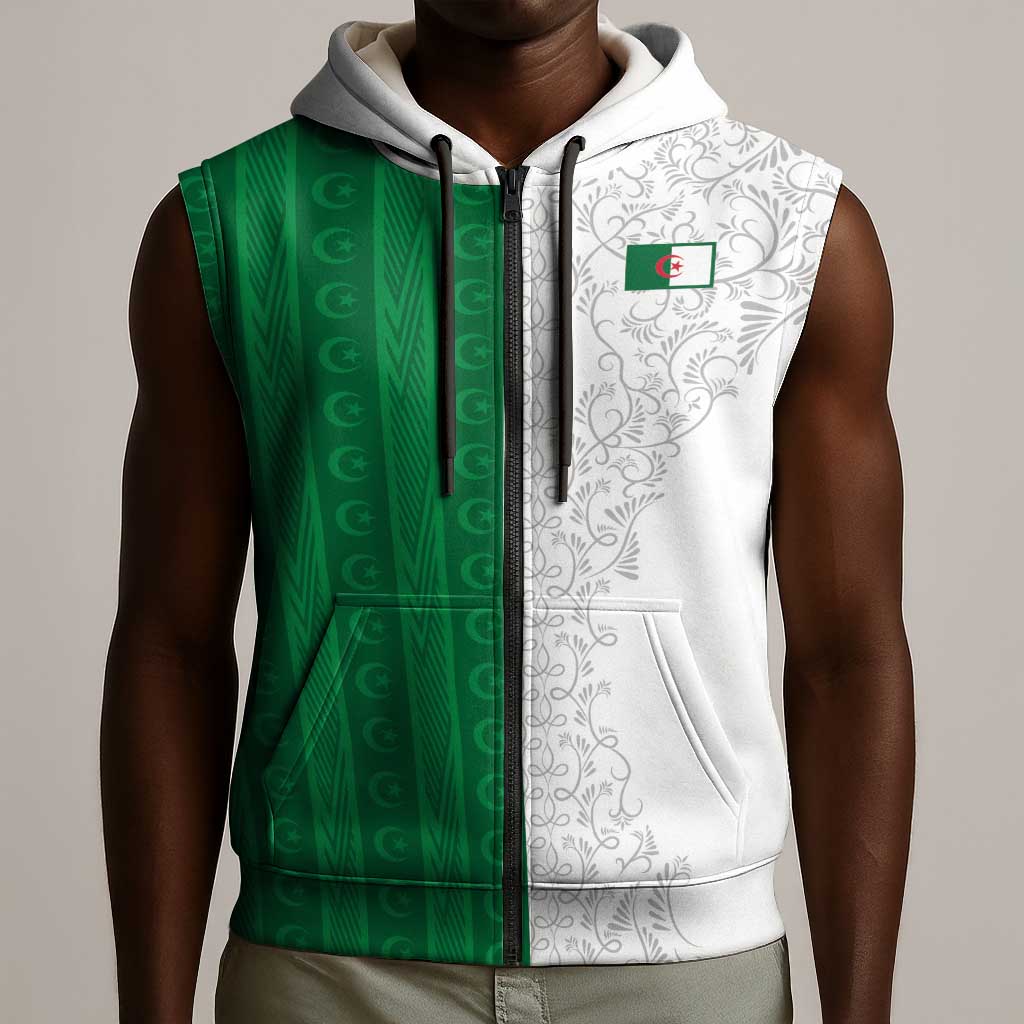 World Football 2026 Algeria Custom Sleeveless Zip Hoodie Algeria Culture Heritage - African Pride
