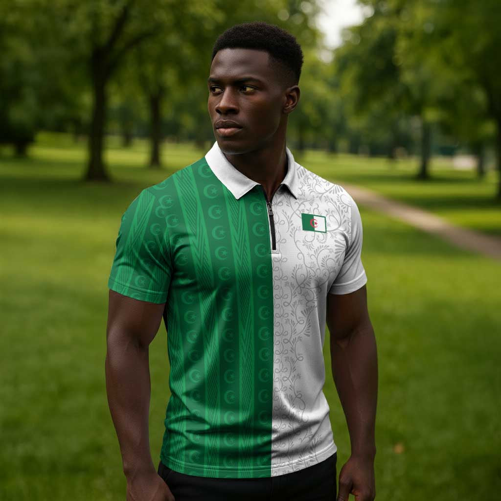 World Football 2026 Algeria Custom Zipper Polo Shirt Algeria Culture Heritage - African Pride