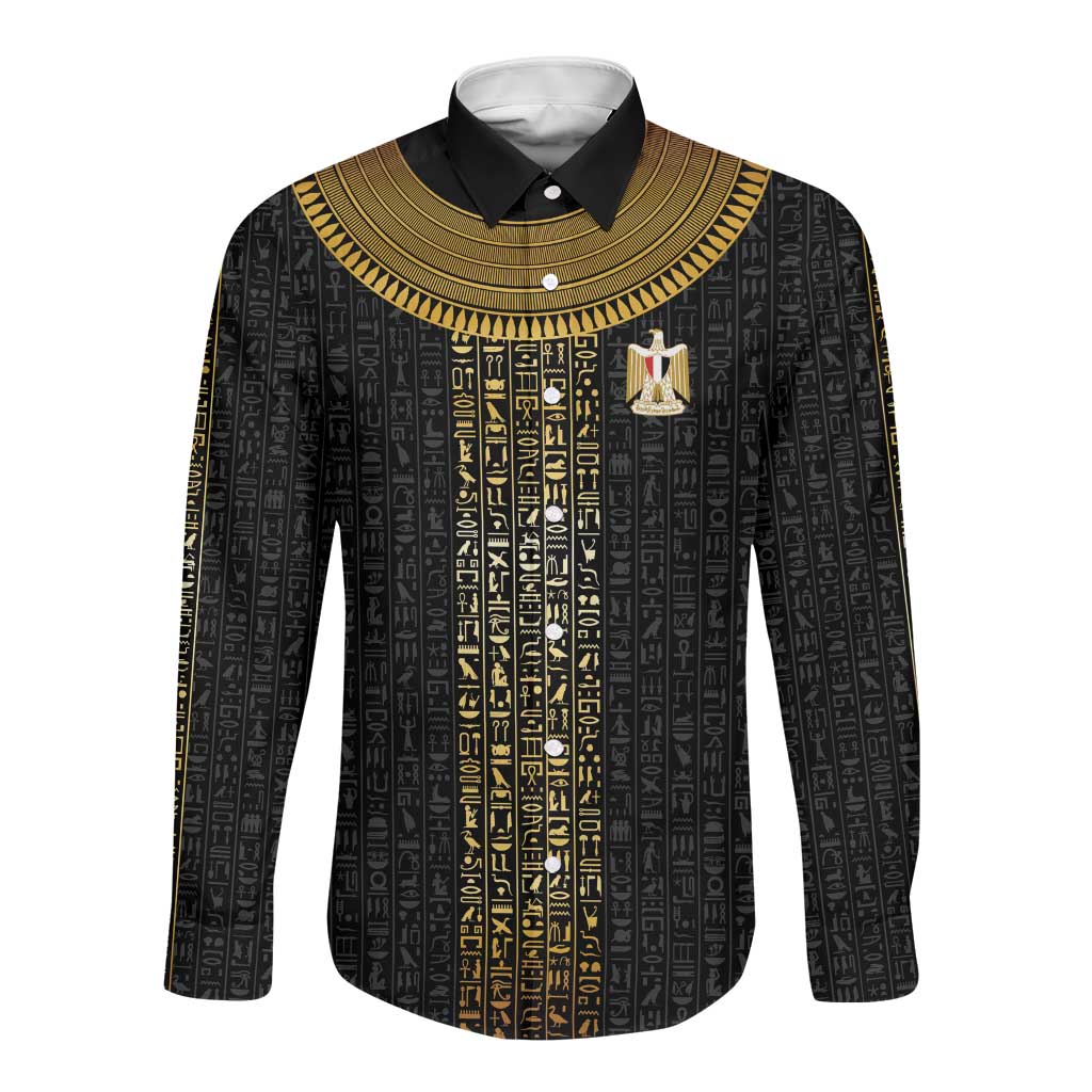 World Football 2026 Egypt Custom Long Sleeve Button Shirt Ancient Egyptian Hieroglyphs - African Pride