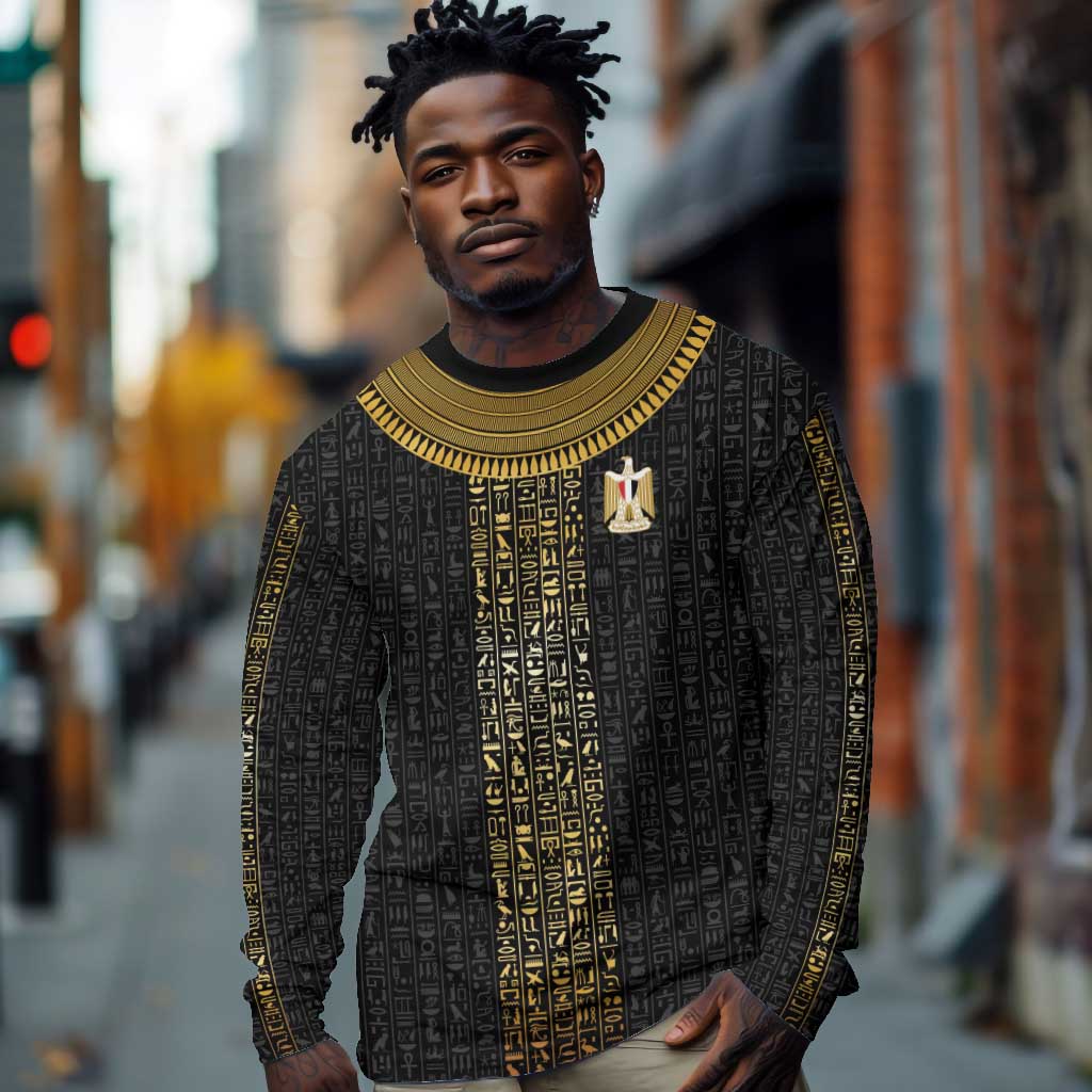 World Football 2026 Egypt Custom Long Sleeve Shirt Ancient Egyptian Hieroglyphs - African Pride