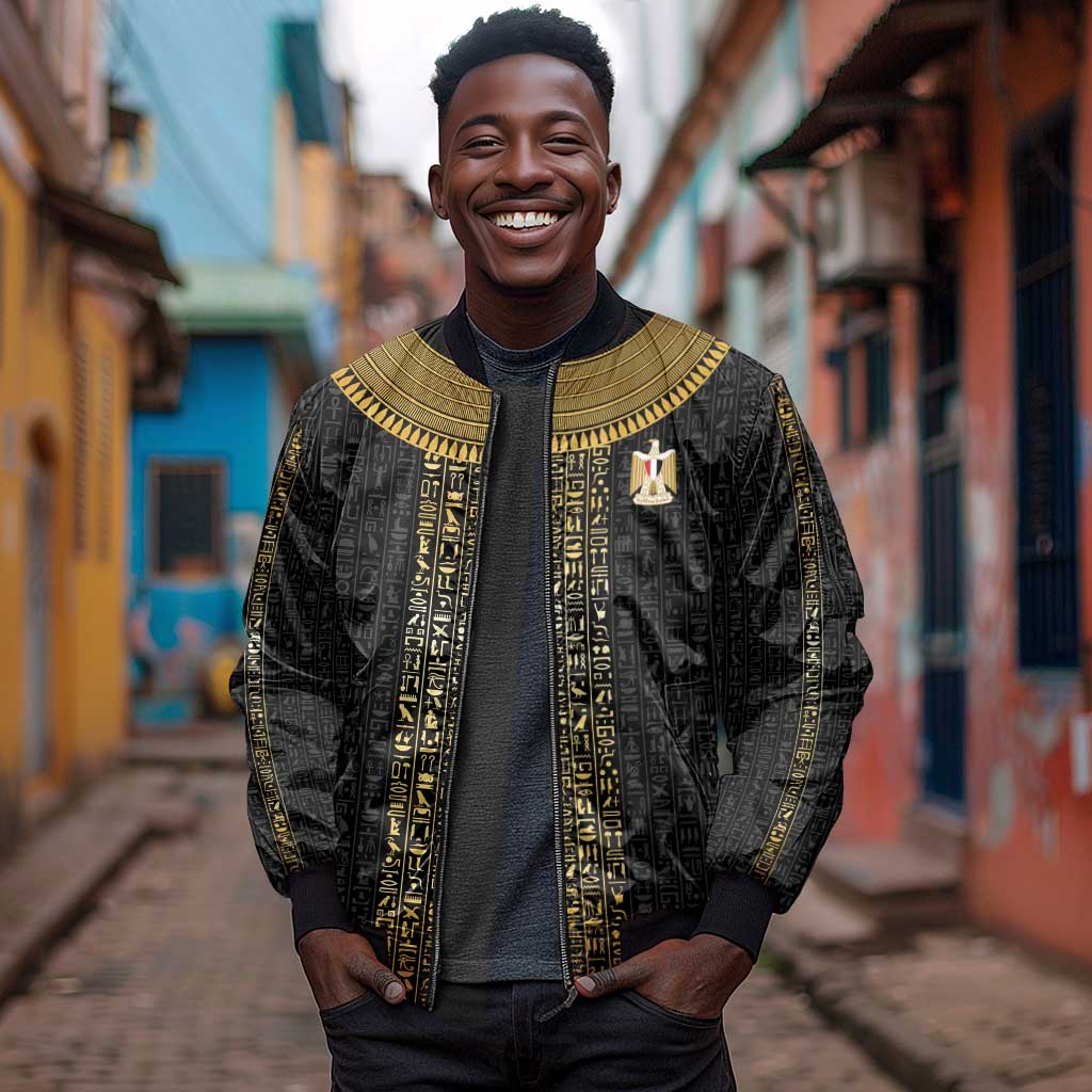 World Football 2026 Egypt Custom Sleeve Zip Bomber Jacket Ancient Egyptian Hieroglyphs - African Pride