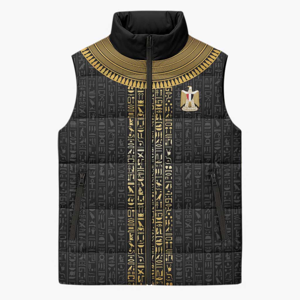 World Football 2026 Egypt Custom Sleeveless Puffer Jacket Ancient Egyptian Hieroglyphs - African Pride