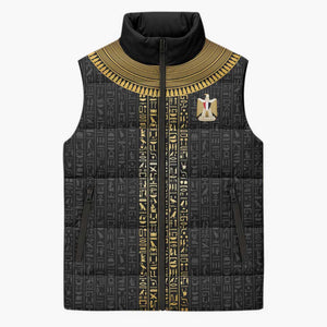 World Football 2026 Egypt Custom Sleeveless Puffer Jacket Ancient Egyptian Hieroglyphs - African Pride