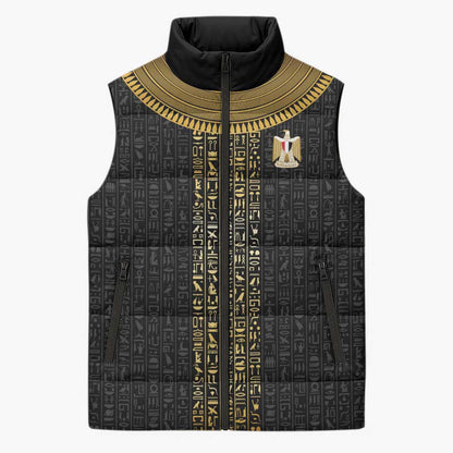 World Football 2026 Egypt Custom Sleeveless Puffer Jacket Ancient Egyptian Hieroglyphs - African Pride