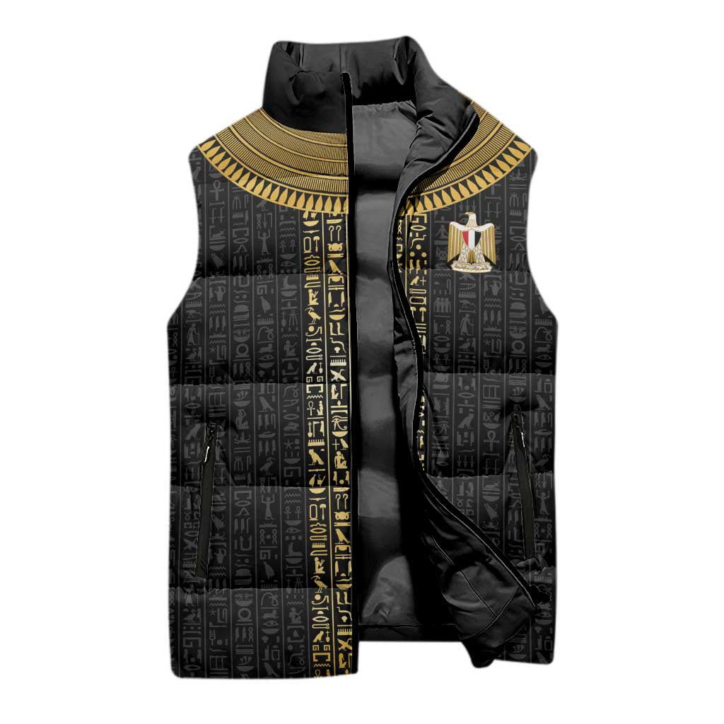 World Football 2026 Egypt Custom Sleeveless Puffer Jacket Ancient Egyptian Hieroglyphs - African Pride