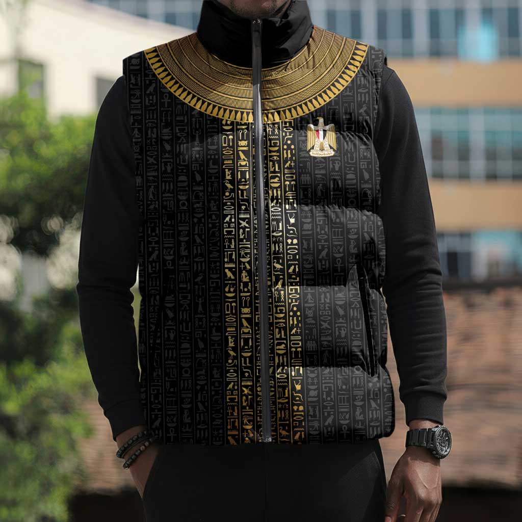World Football 2026 Egypt Custom Sleeveless Puffer Jacket Ancient Egyptian Hieroglyphs - African Pride