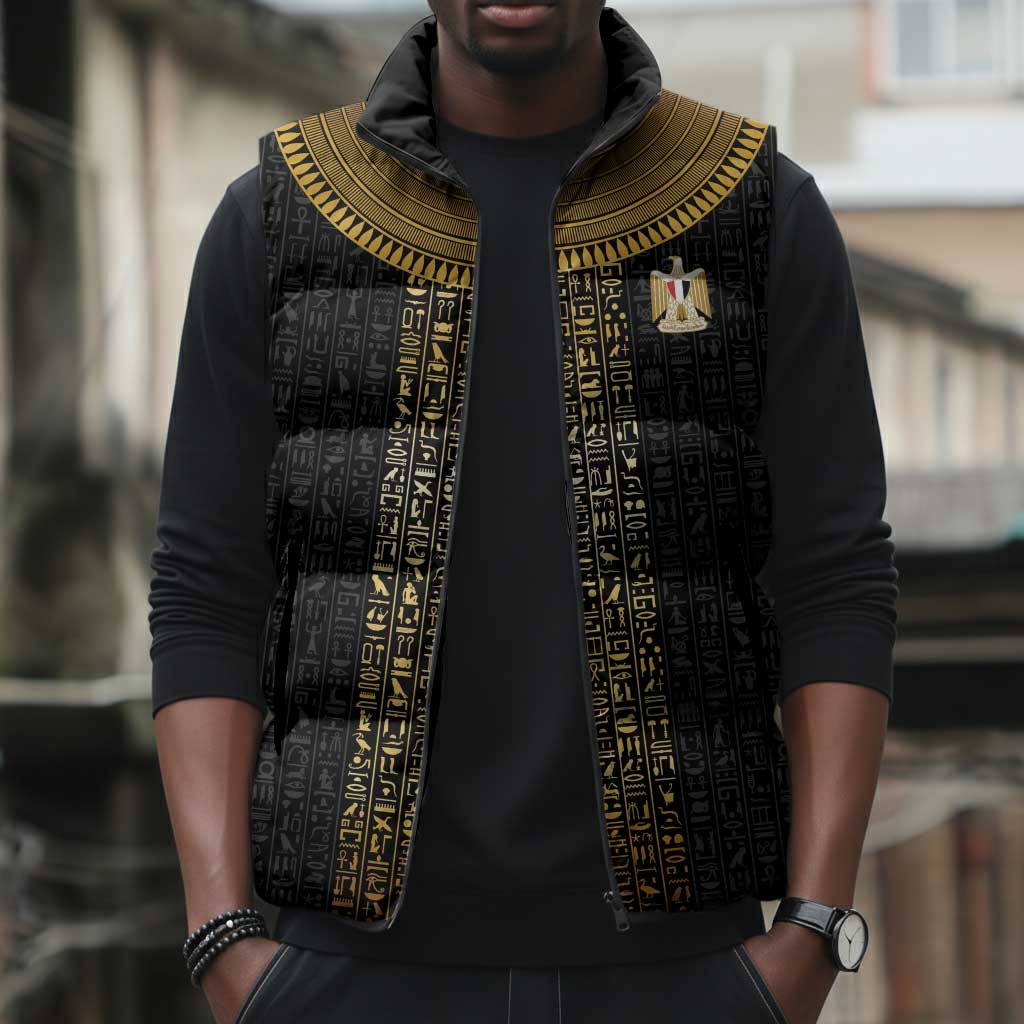 World Football 2026 Egypt Custom Sleeveless Puffer Jacket Ancient Egyptian Hieroglyphs - African Pride