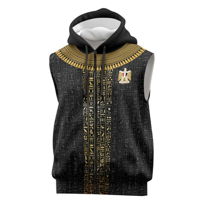 World Football 2026 Egypt Custom Sleeveless Zip Hoodie Ancient Egyptian Hieroglyphs - African Pride